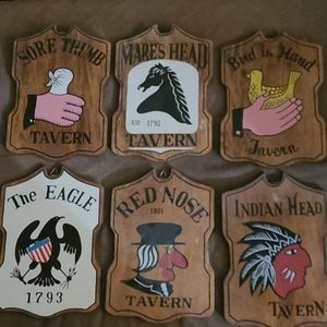 Set of 6 Vintage 70's Wooden Bar Tavern Pub Signs